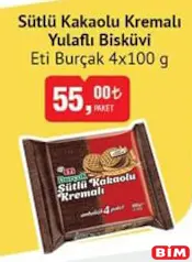 ETİ BURÇAK SÜTLÜ KAKAOLU KREMALI YULAFLI BİSKÜVİ 4X100 G